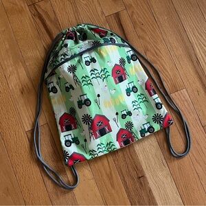 Thirty-One Farm Fun Kids Drawstring Backpack with Barn and Tractors, Gift Idea